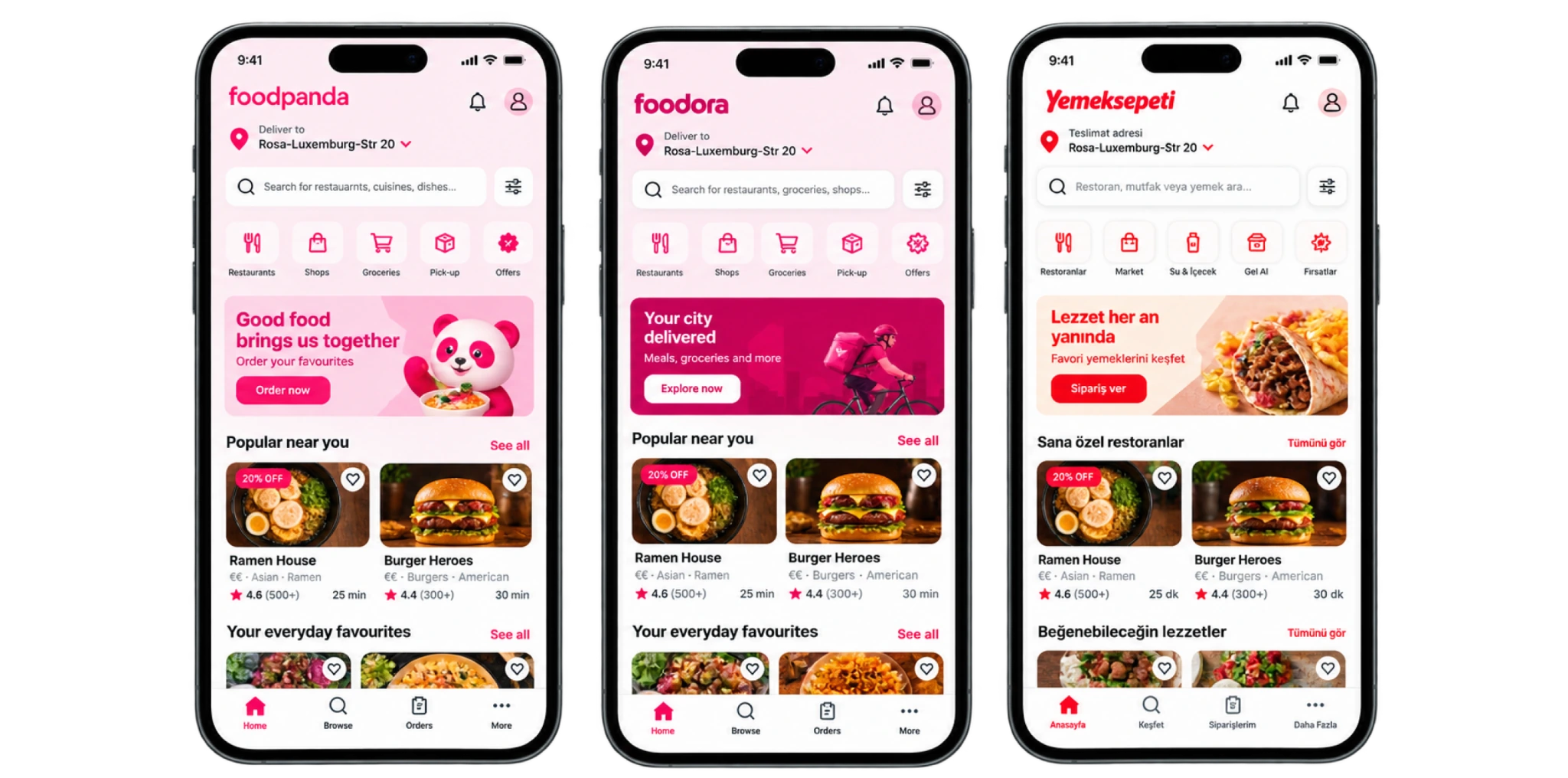 Shared Bento system expressed across Foodpanda, Foodora and Yemeksepeti