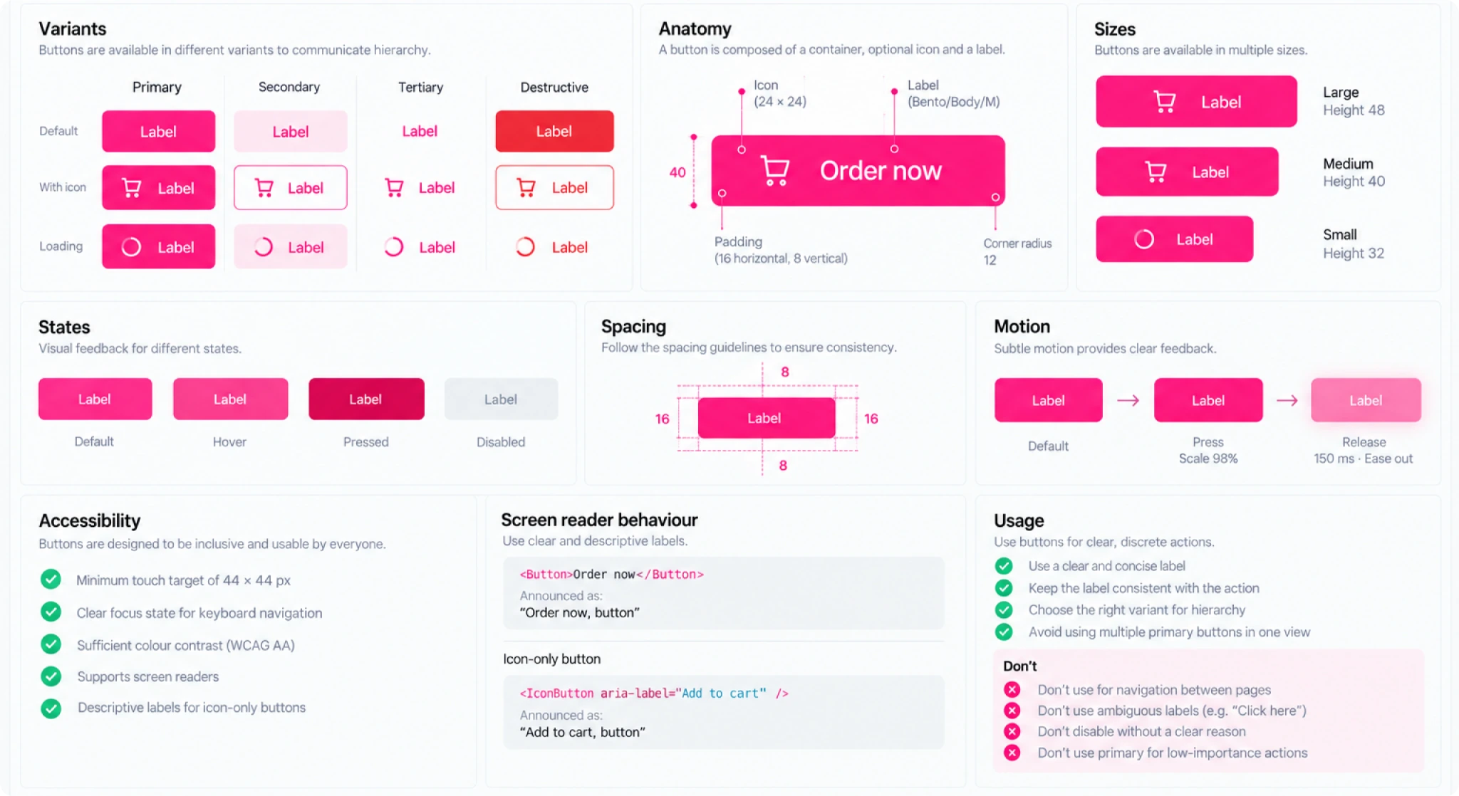 Bento component specification and documentation