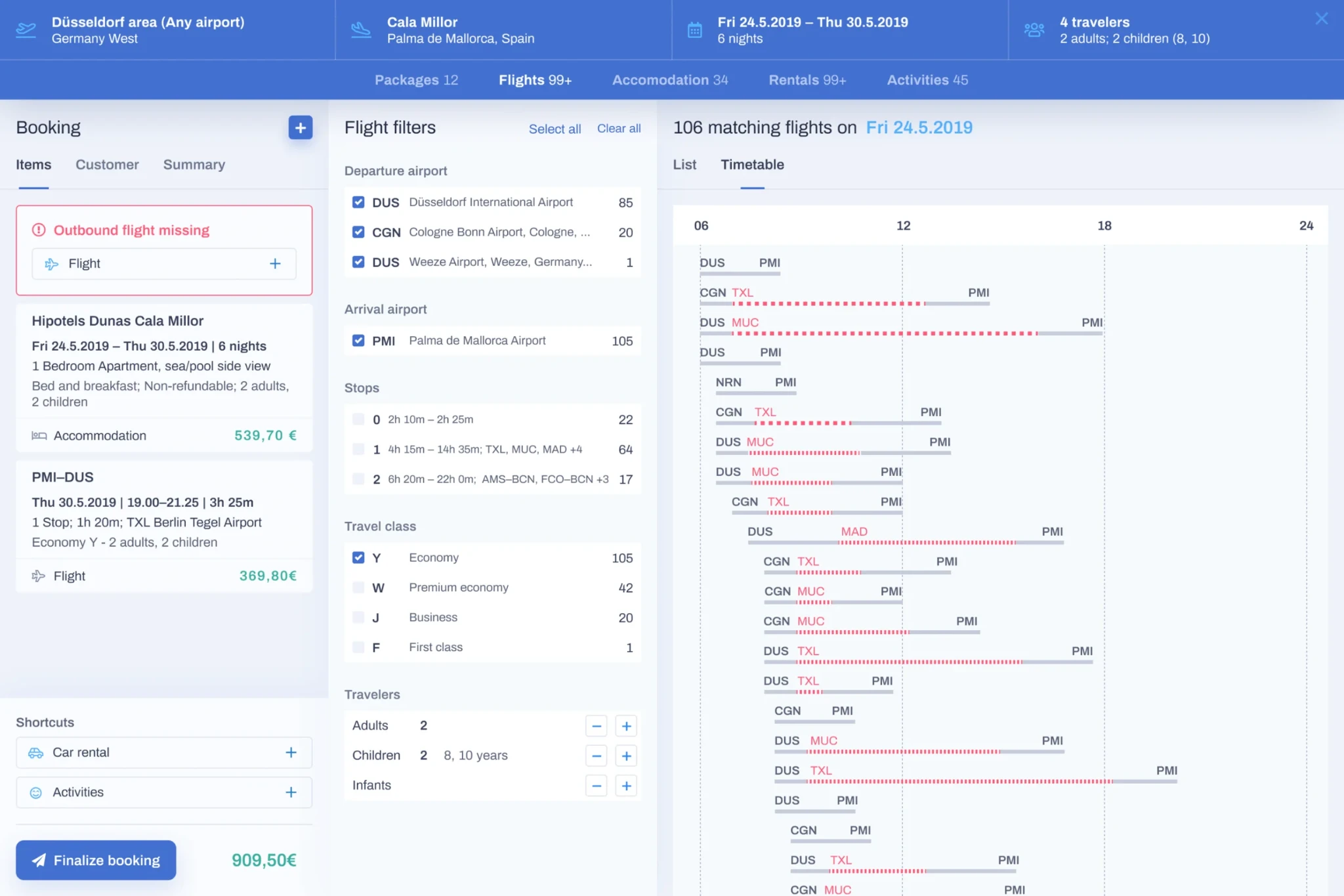 Bewotec travel booking interface