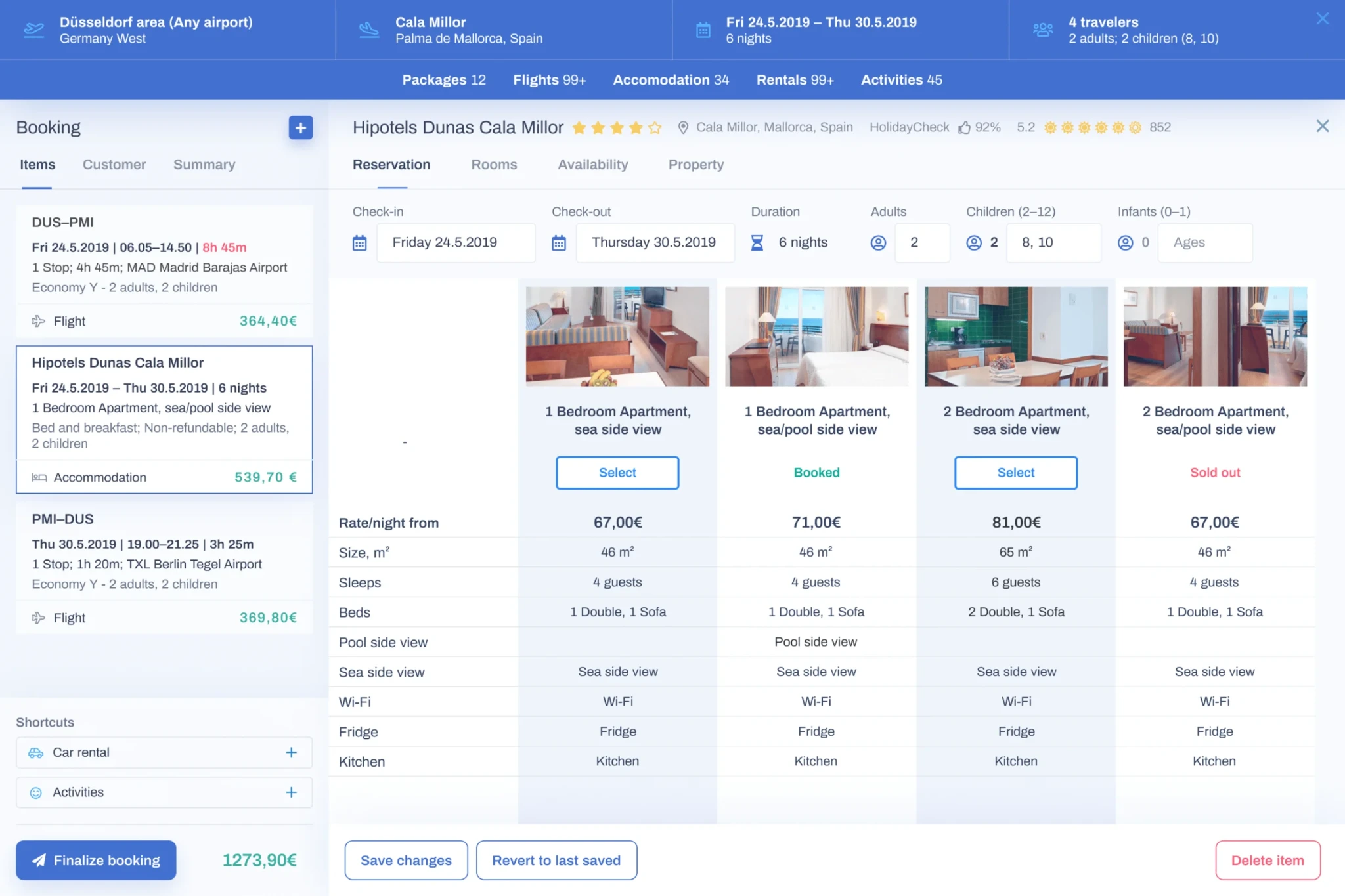 Bewotec accommodation comparison interface